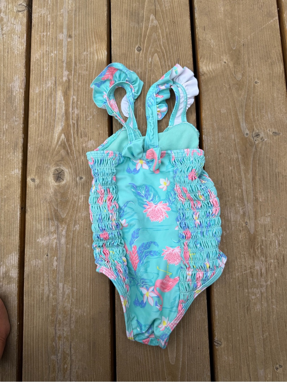 Tommy Bahama Aqua Floral Flamingo One-Piece Swimsuit - Picture 2 of 3